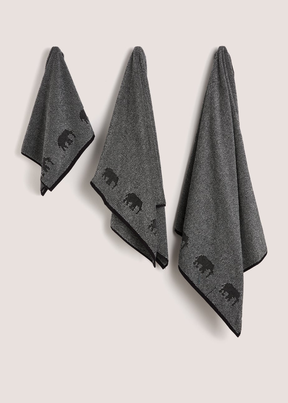 Black Monochrome Elephant Towels (500gsm)