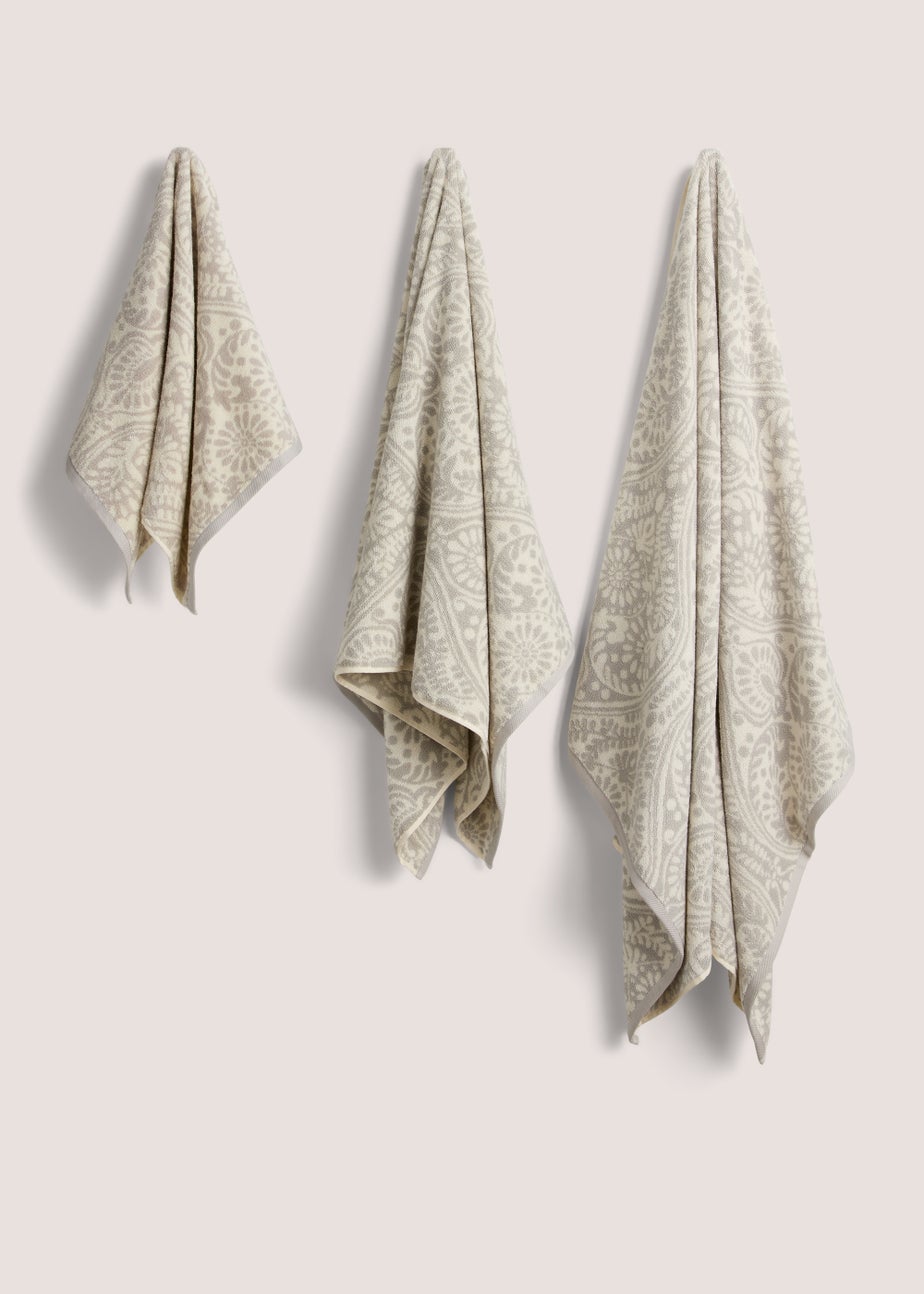 Grey Demask 100% Cotton Towels