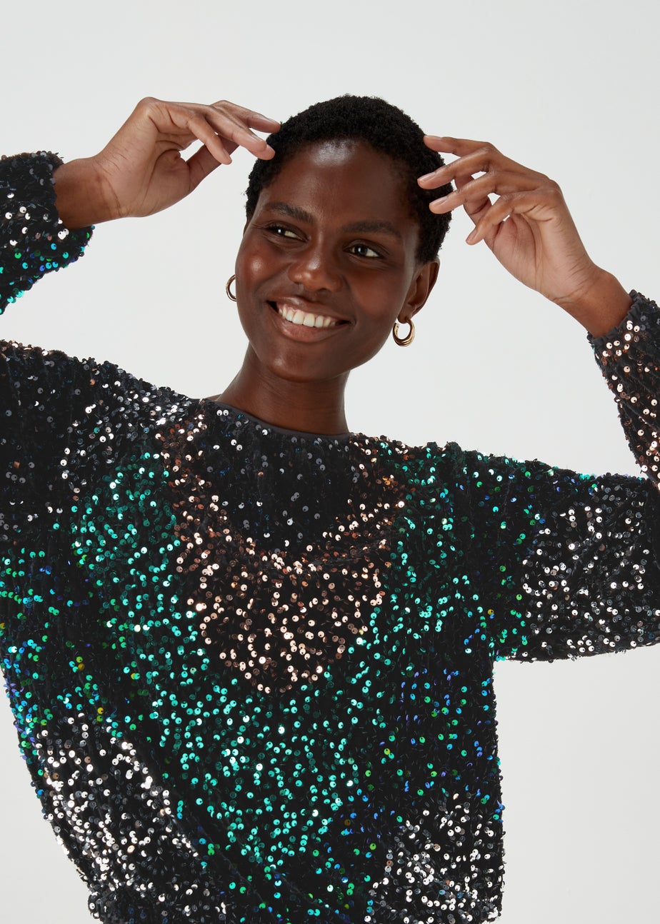 Et Vous Multicoloured Sequin Long Sleeve Top
