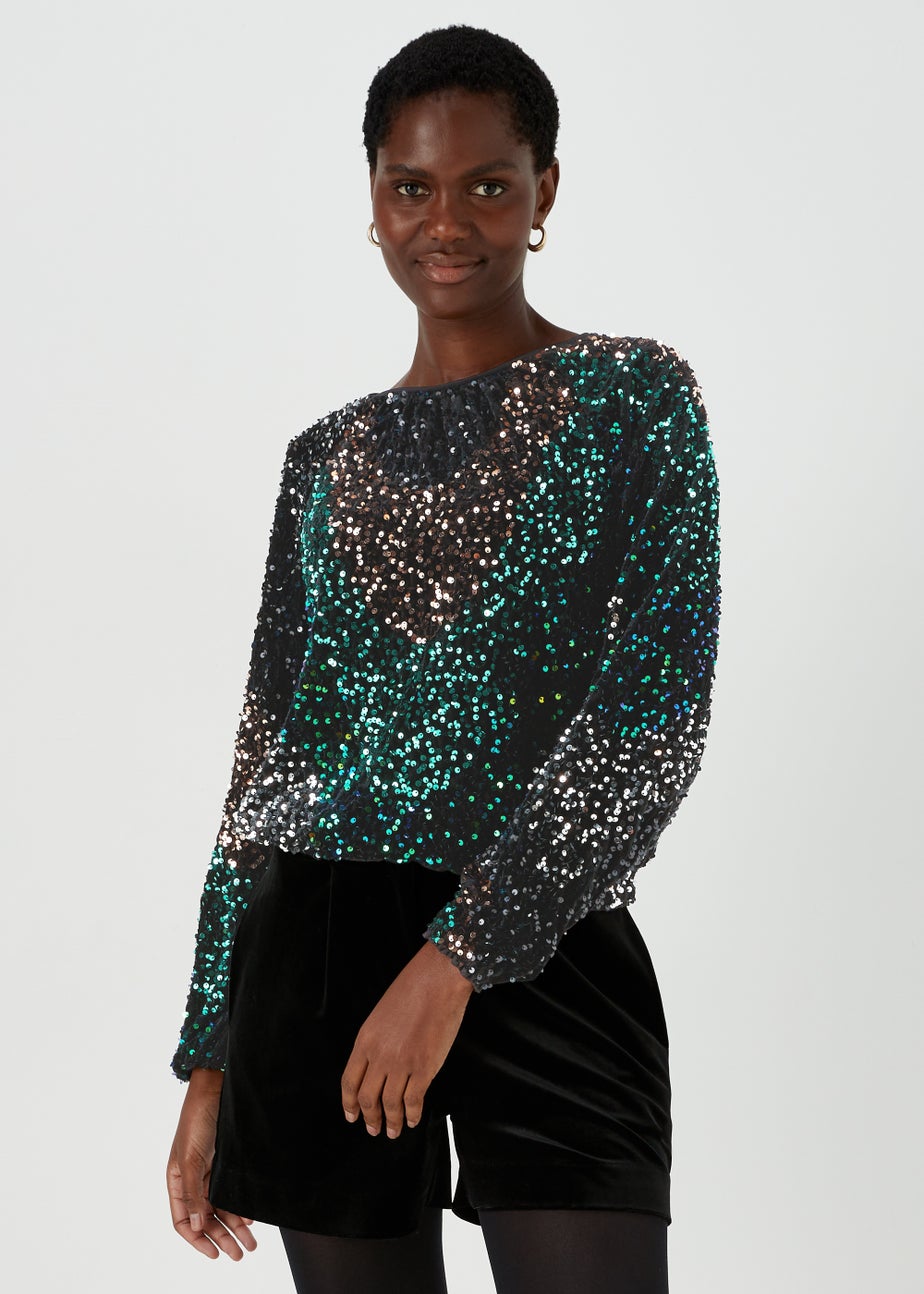 Et Vous Multicoloured Sequin Long Sleeve Top