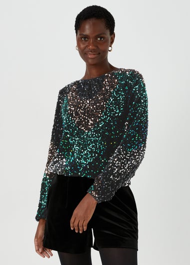 Et Vous Multicoloured Sequin Long Sleeve Top
