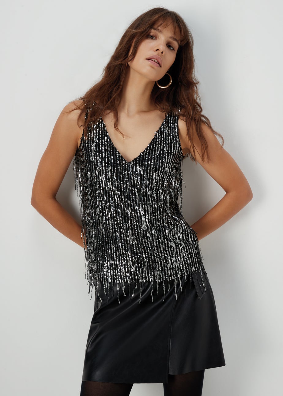 Et Vous Silver Sequin Cami Top