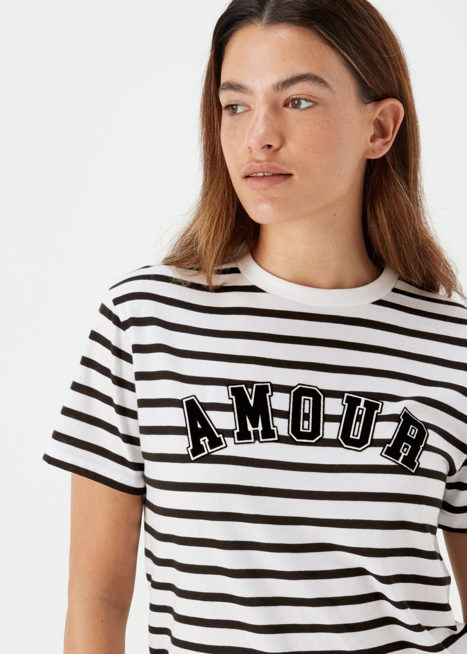 Black & White Stripe Amore Print T-Shirt