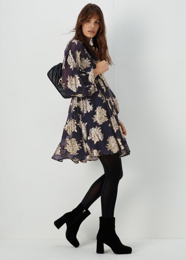 Et Vous Navy Floral Jacquard Mini Dress