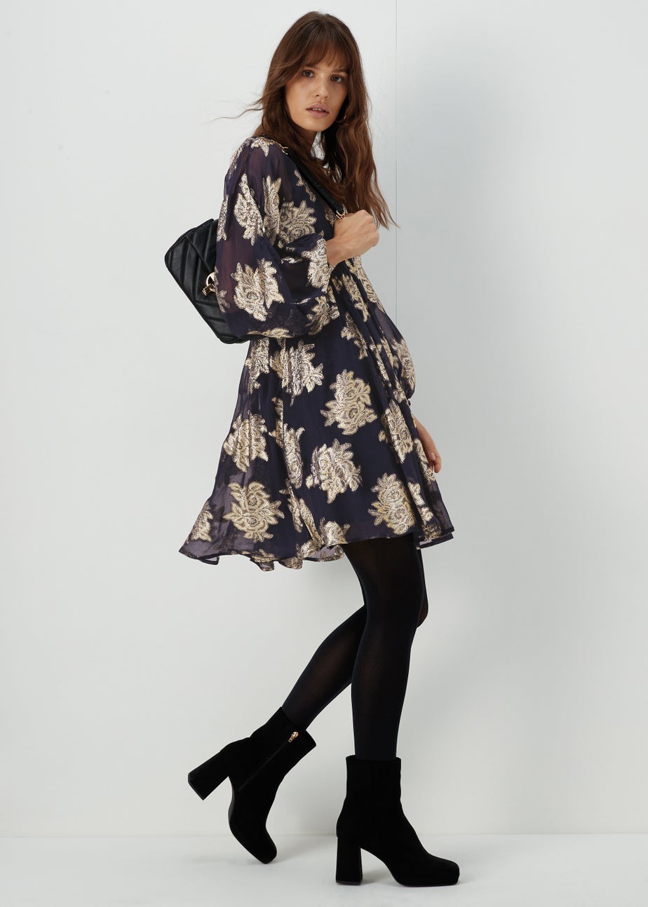 Et Vous Navy Floral Jacquard Mini Dress