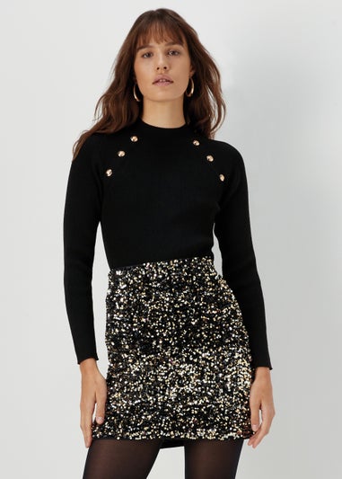 Et Vous Gold Sequin Velvet Mini Skirt