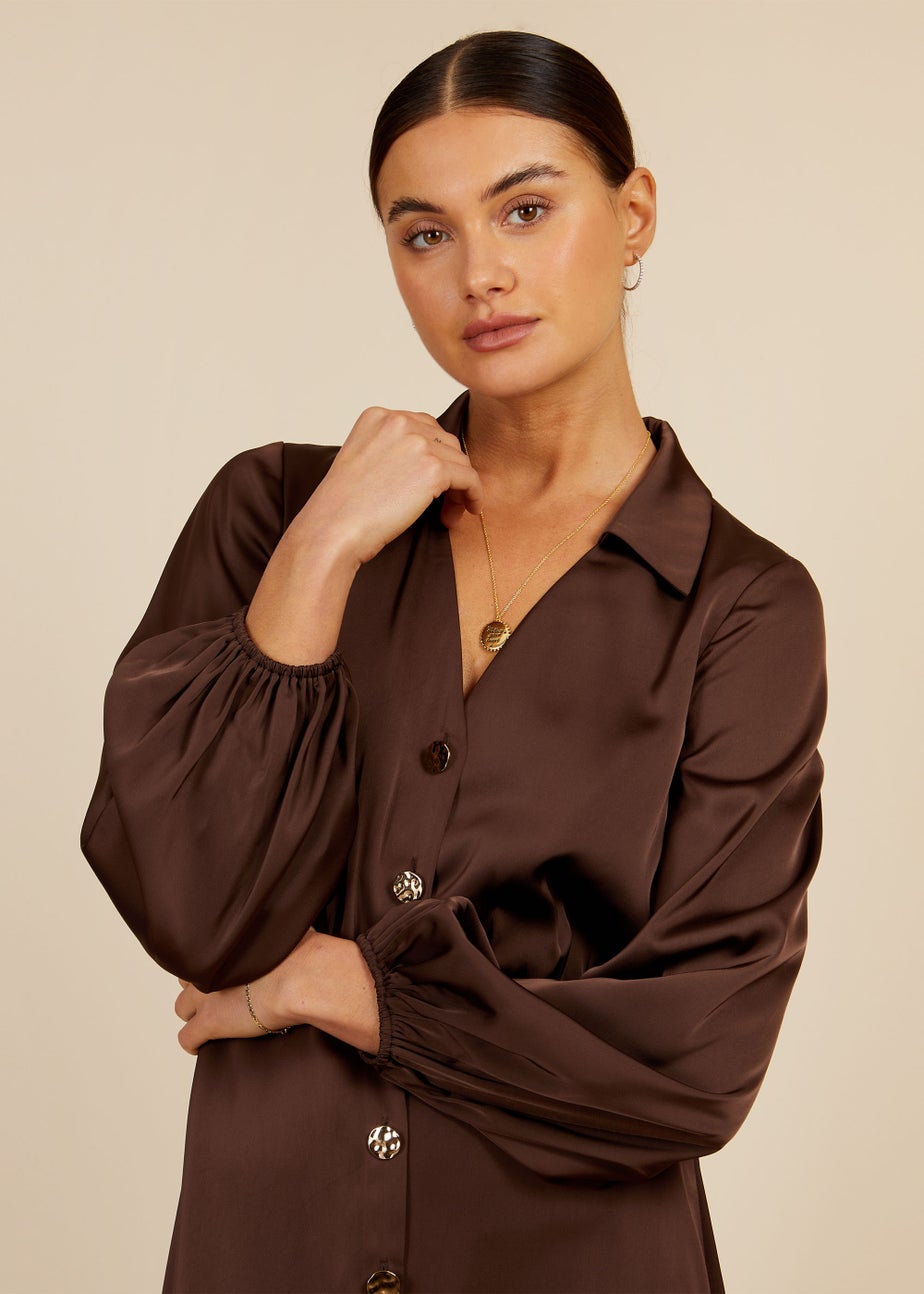 Little Mistress by Vogue Williams Chocolate Brown Satin Mini Dress