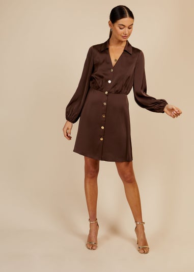 Little Mistress by Vogue Williams Chocolate Brown Satin Mini Dress
