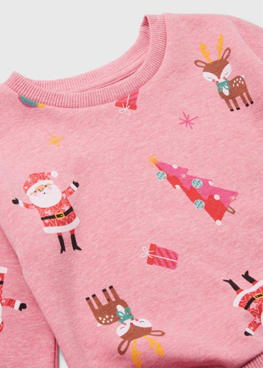 Girls Pink Christmas Sweatshirt (9mths-6yrs)