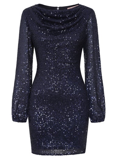 Little Mistress by Vogue Williams Navy Sequin Draped Mini Dress