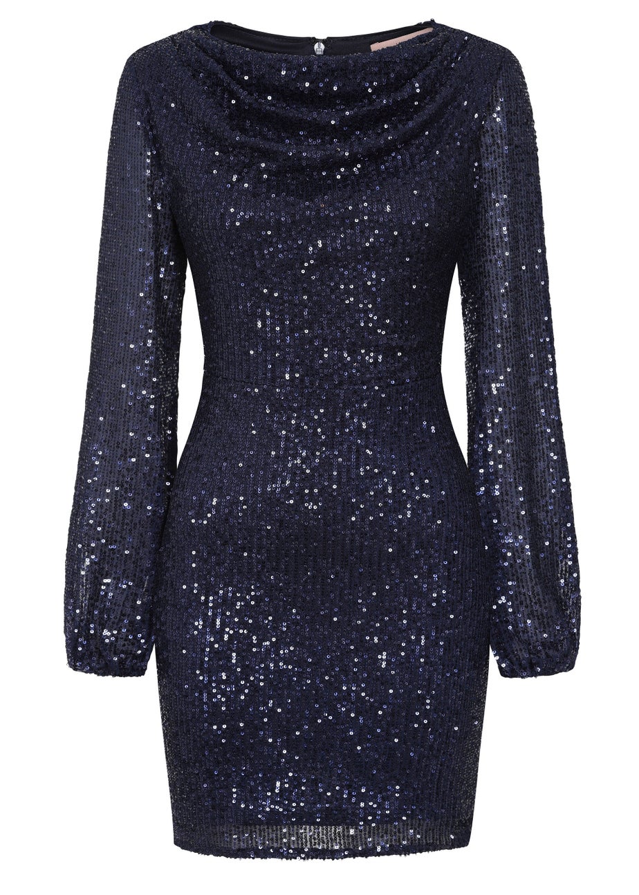 Little Mistress by Vogue Williams Navy Sequin Draped Mini Dress