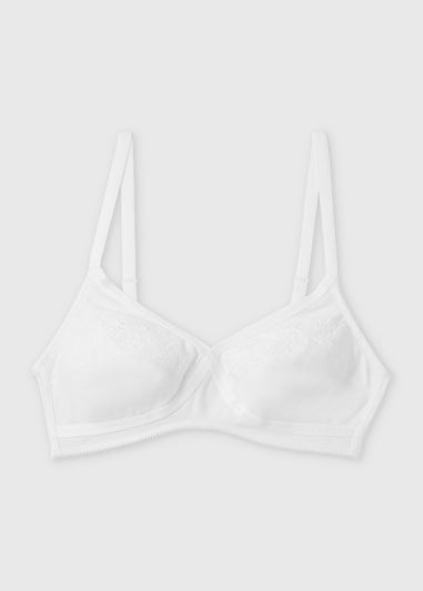 White Floral Print Non Wired Broderie Bra