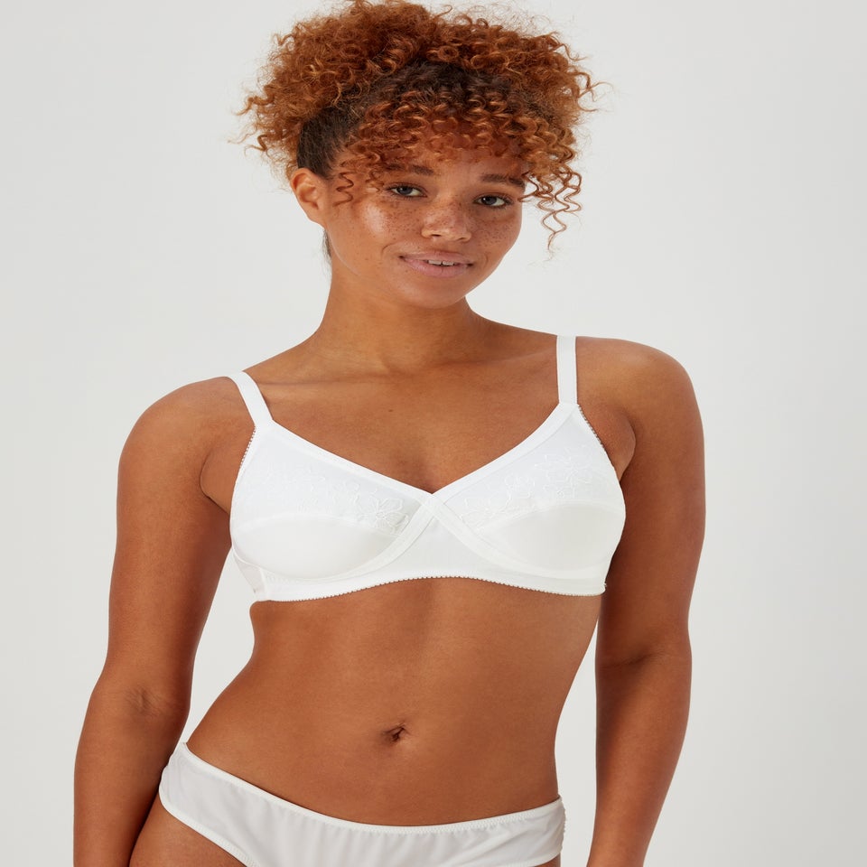 White Floral Print Non Wired Broderie Bra