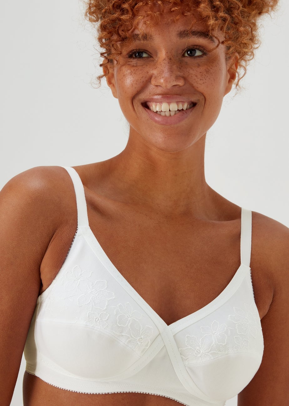 White Floral Print Non Wired Broderie Bra