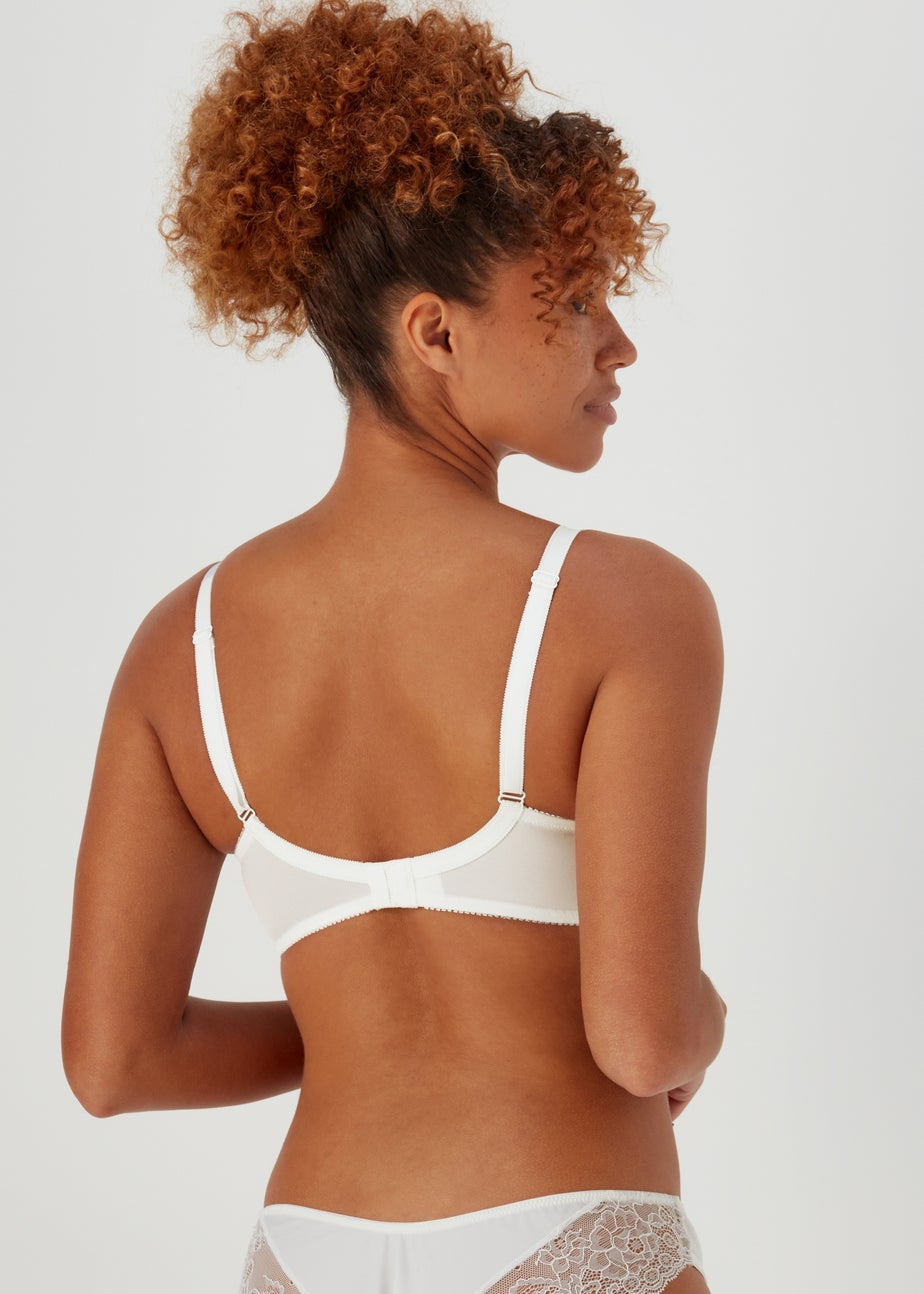 White Floral Print Non Wired Broderie Bra