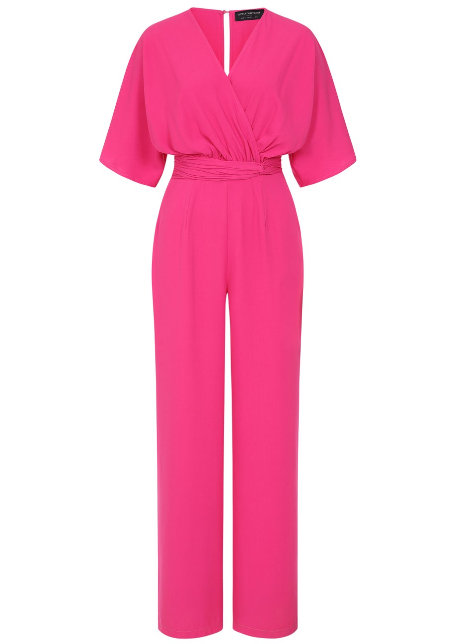 Little Mistress Pink Mock Wrap Jumpsuit
