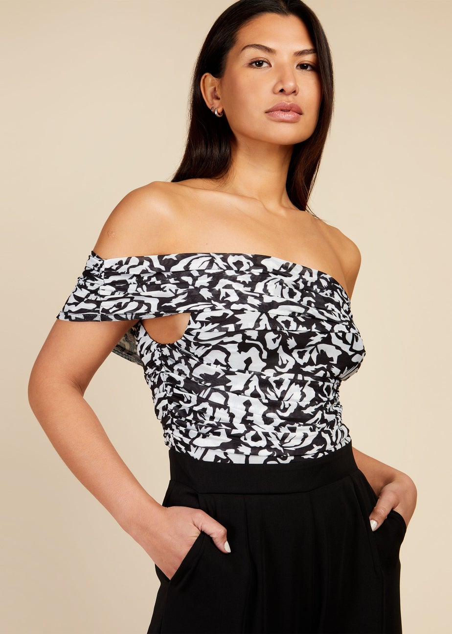 Little Mistress Black & White Print Bardot Jumpsuit