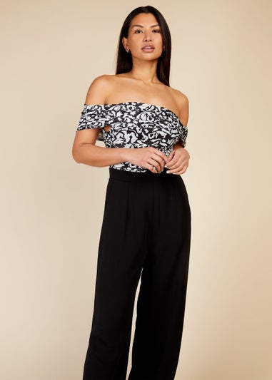 Little Mistress Black & White Print Bardot Jumpsuit