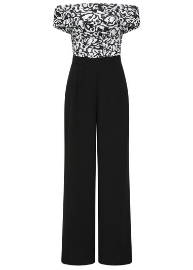 Little Mistress Black & White Print Bardot Jumpsuit
