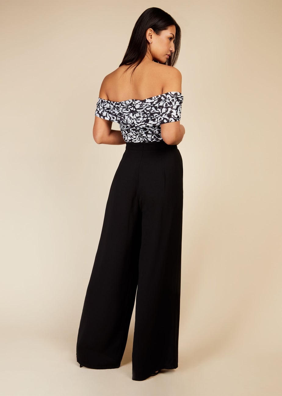 Little Mistress Black & White Print Bardot Jumpsuit