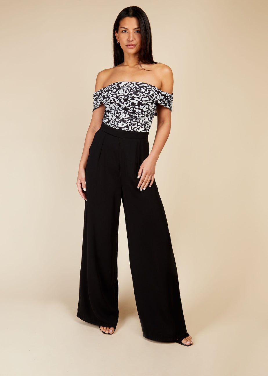 Little Mistress Black & White Print Bardot Jumpsuit