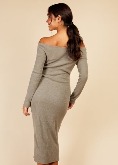 Little Mistress Grey Bardot Knitted Midi Dress