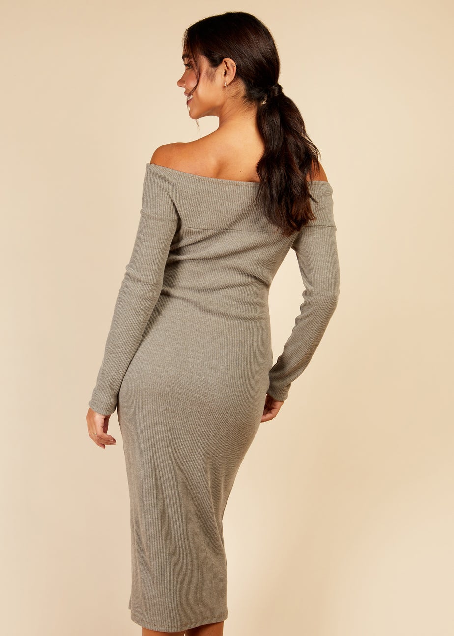 Little Mistress Grey Bardot Knitted Midi Dress