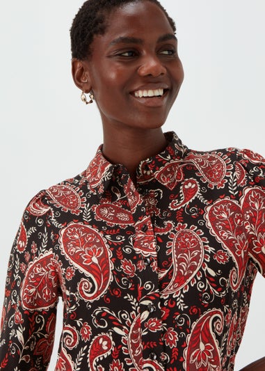 Black Paisley Print Mini Shirt Dress