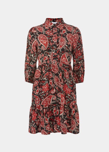 Black Paisley Print Mini Shirt Dress