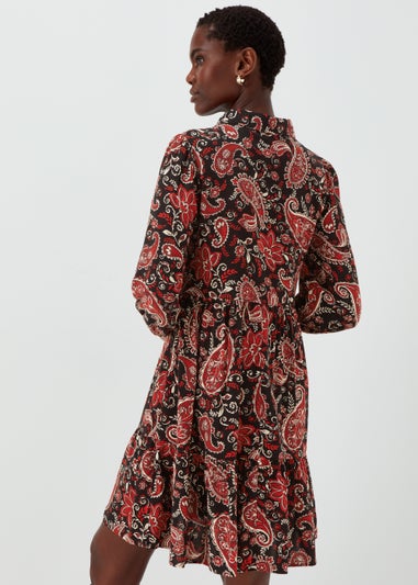 Black Paisley Print Mini Shirt Dress