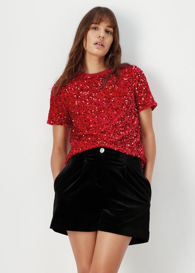 Et Vous Red Embellished T-Shirt