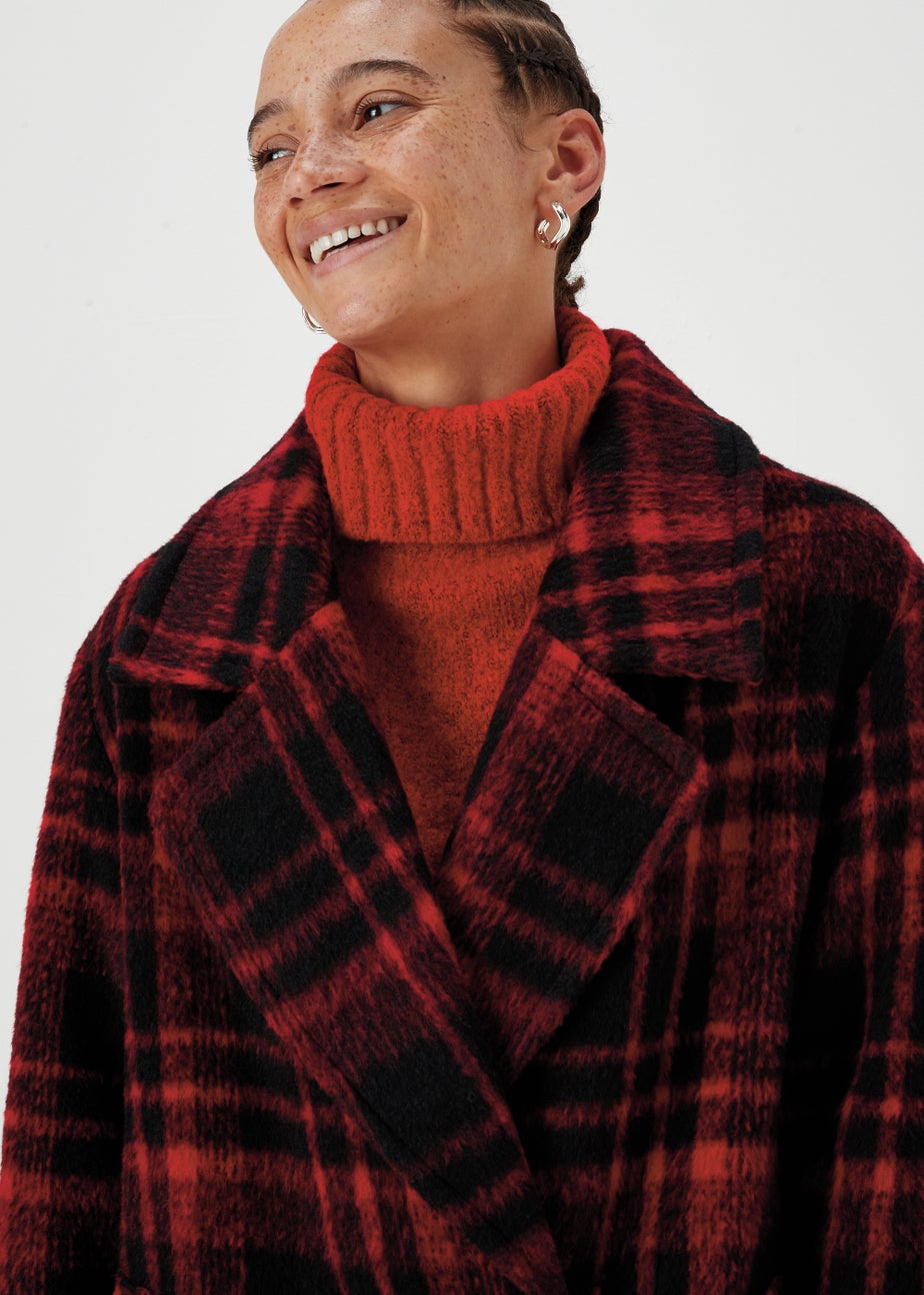 Papaya Petite Red Check Overcoat
