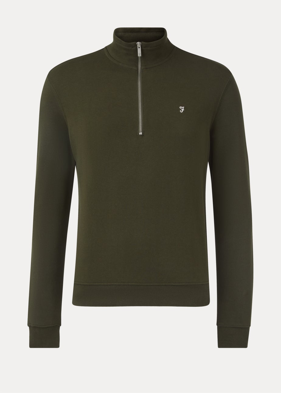 Farah Aintree Olive 1/4 Zip Knitted Sweatshirt