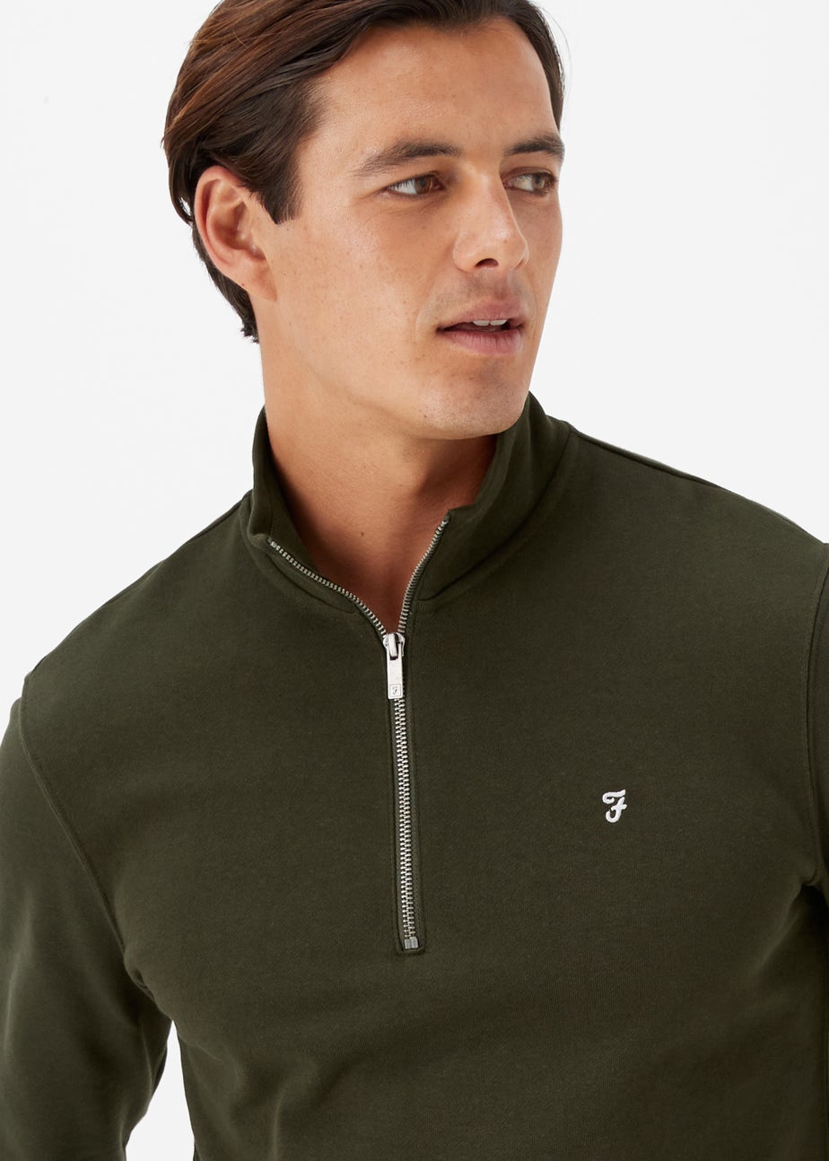 Farah Aintree Olive 1/4 Zip Knitted Sweatshirt
