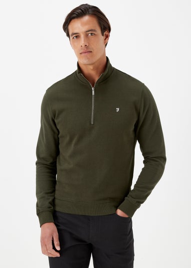 Farah Aintree Olive 1/4 Zip Knitted Sweatshirt