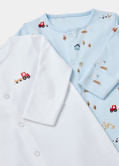 Baby 2 Pack Farm Print Sleepsuits (Newborn-23mths)