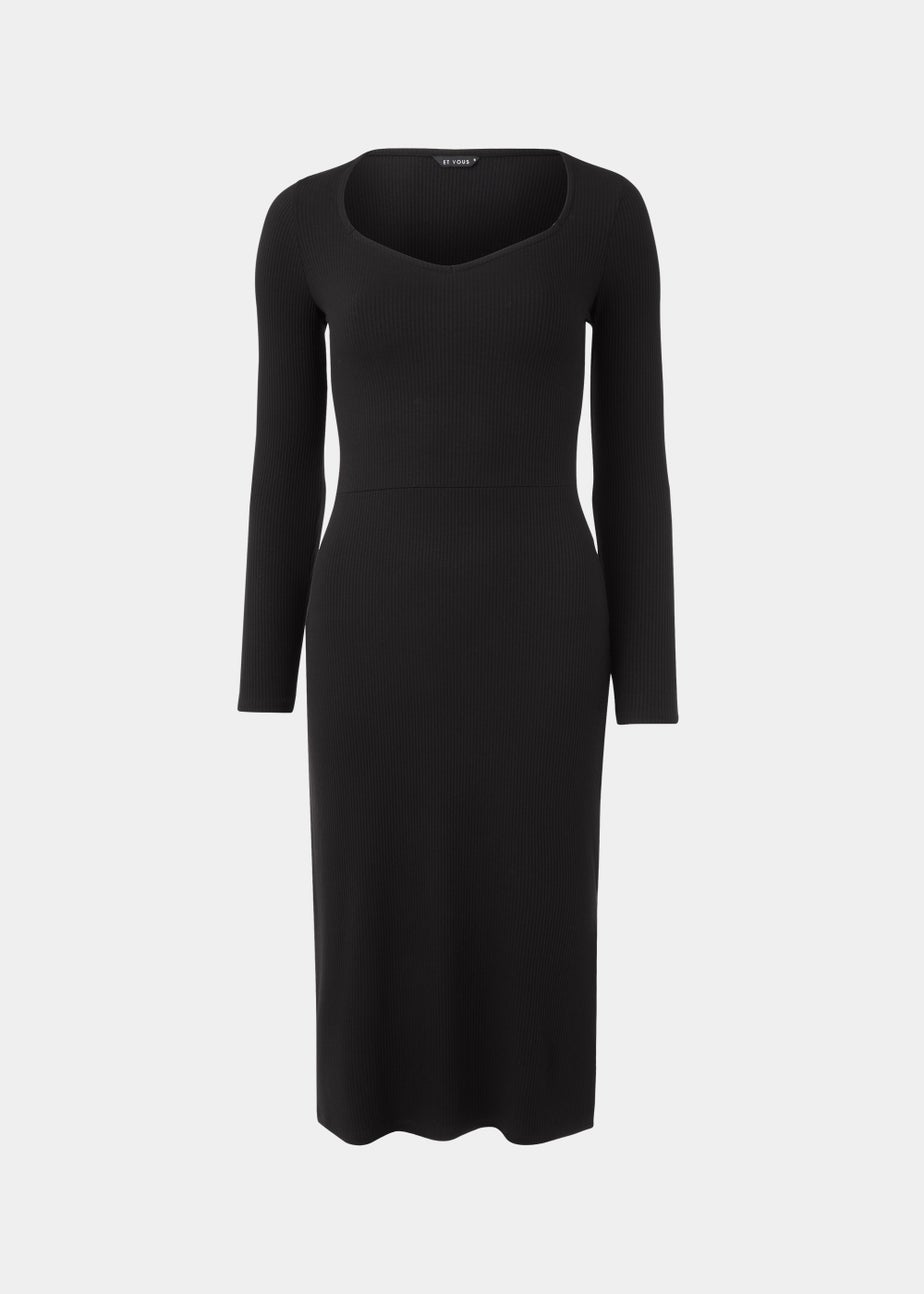 Et Vous Black Ribbed Midi Dress