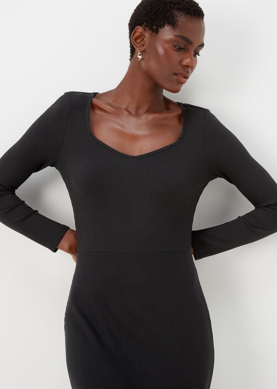 Et Vous Black Ribbed Midi Dress