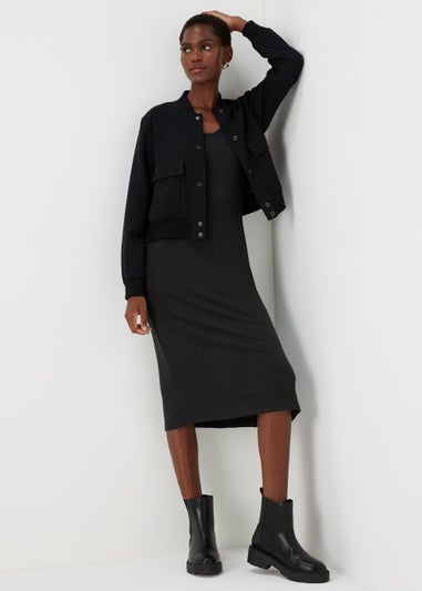 Et Vous Black Ribbed Midi Dress