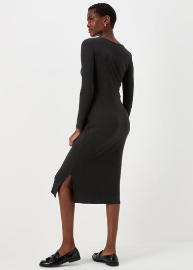 Et Vous Black Ribbed Midi Dress
