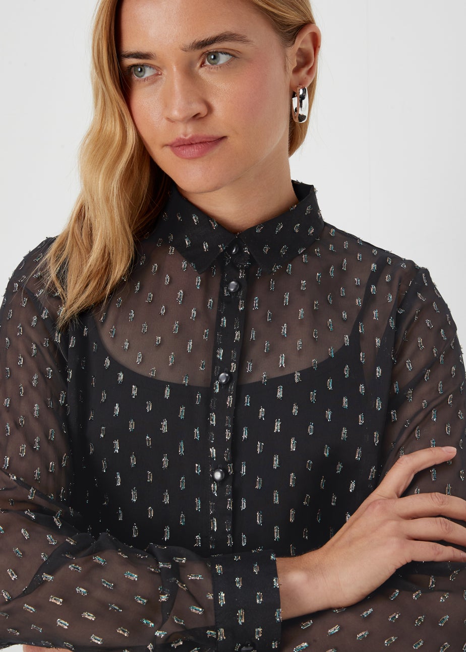 Black Glitter Longline Blouse