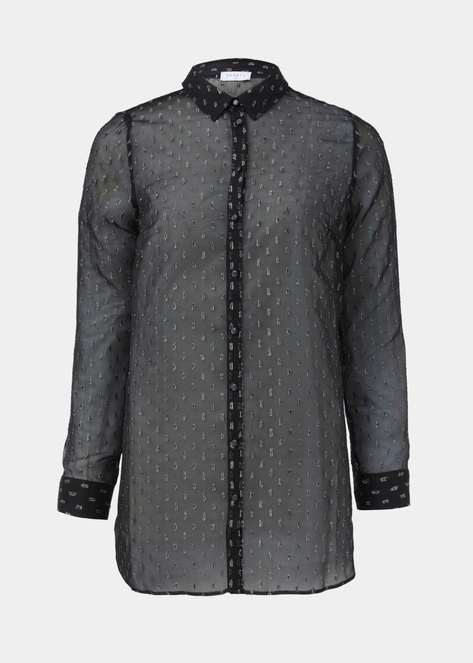 Black Glitter Longline Blouse