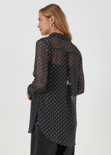 Black Glitter Longline Blouse
