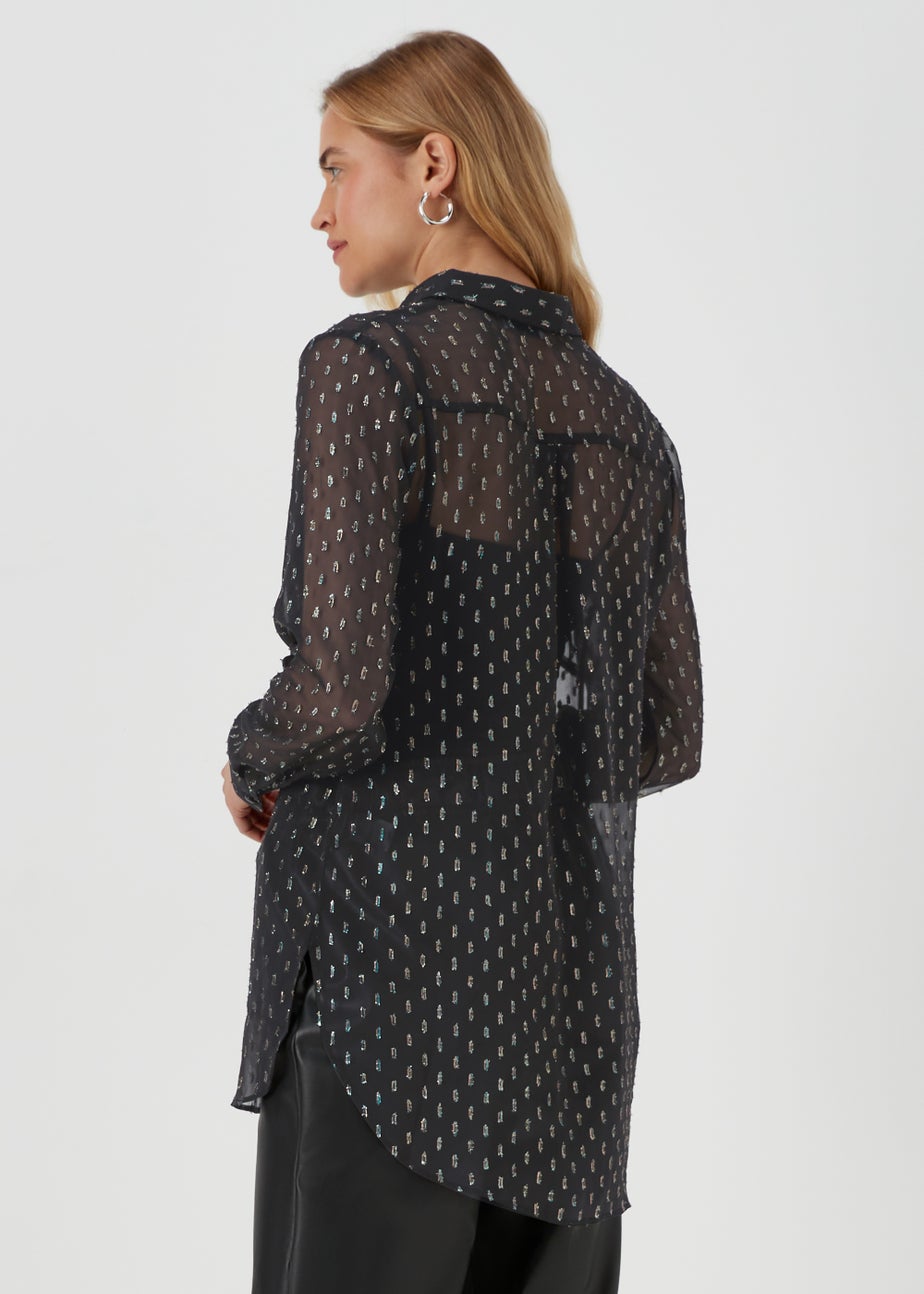 Black Glitter Longline Blouse