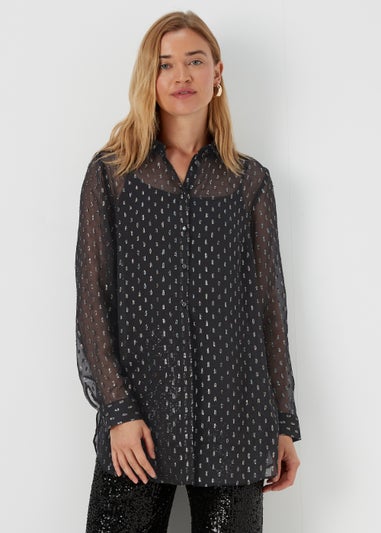 Black Glitter Longline Blouse