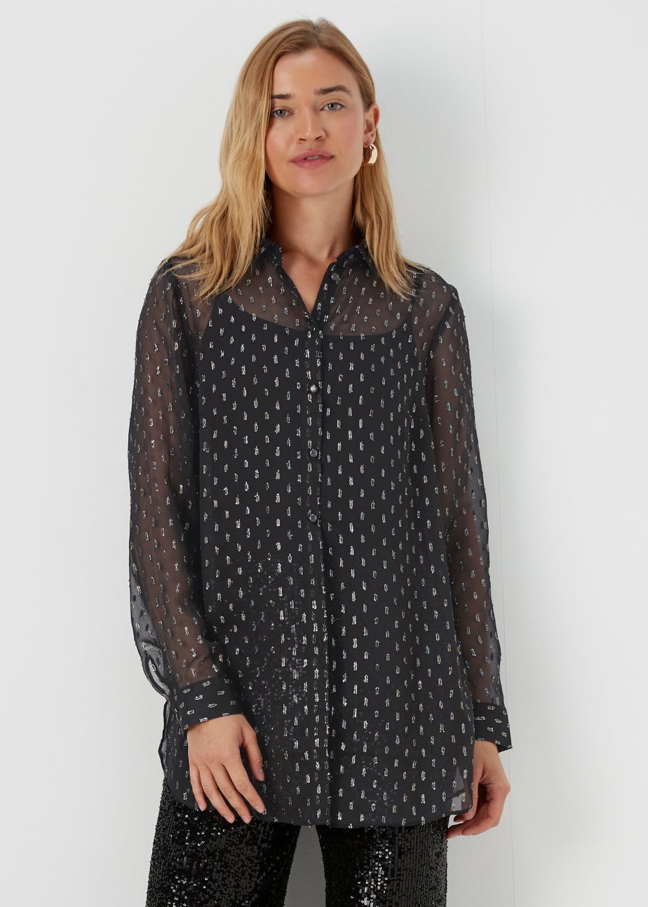 Black Glitter Longline Blouse