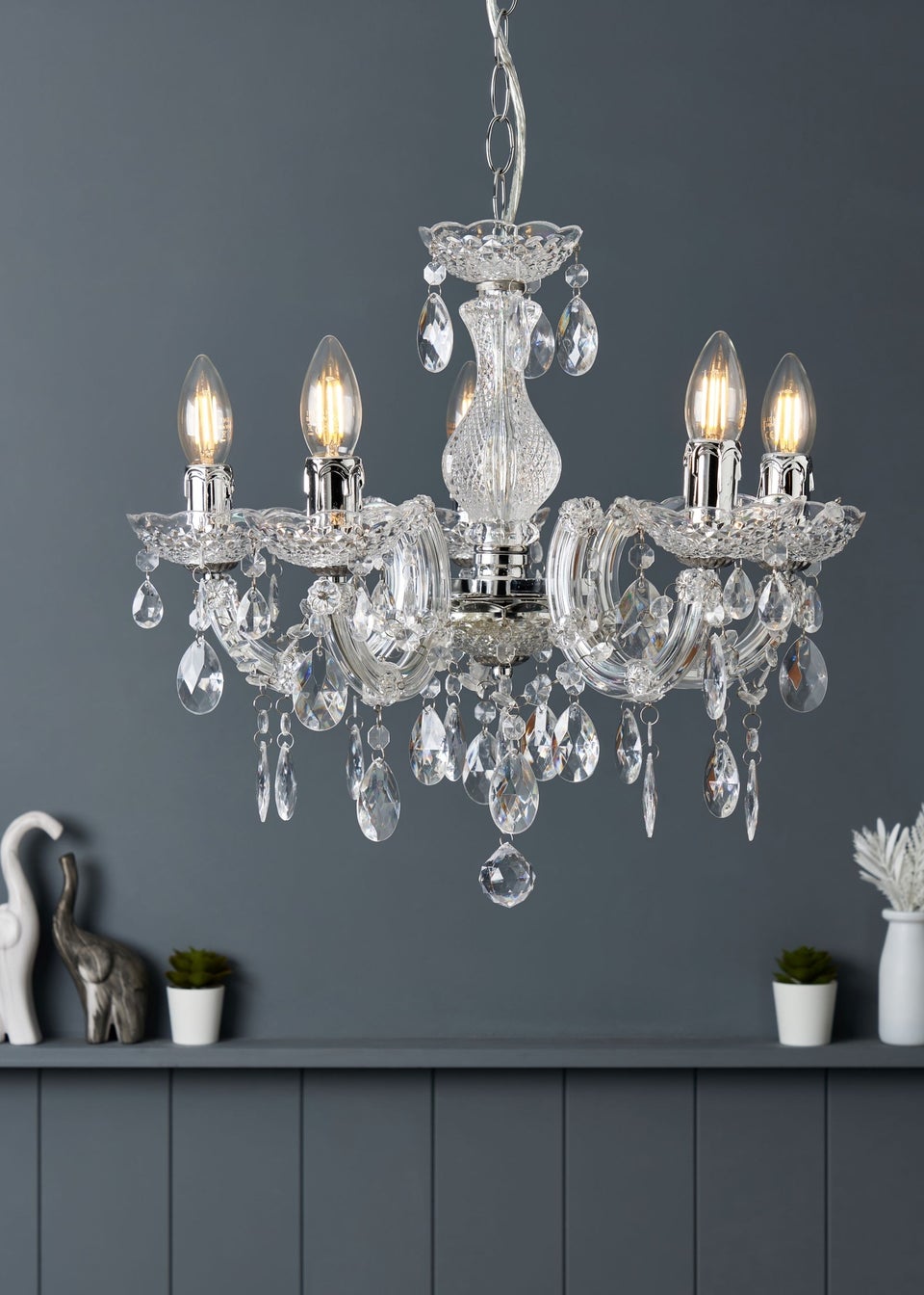 Inlight Charlotte Chrome 5LT Ceiling Fitting (145cm x 45cm x 45cm)