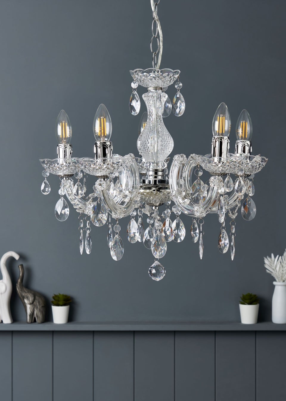 Inlight Charlotte Chrome 5LT Ceiling Fitting (145cm x 45cm x 45cm)