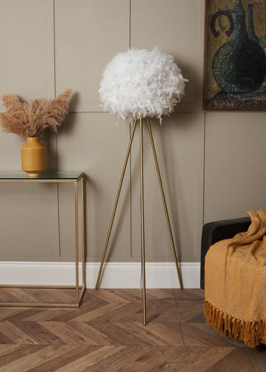 BHS Plume Satin Brass Feather Tripod Floor Lamp (147cm x 46cm x 46cm)