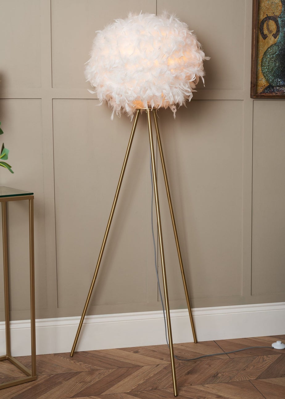 BHS Plume Satin Brass Feather Tripod Floor Lamp (147cm x 46cm x 46cm)
